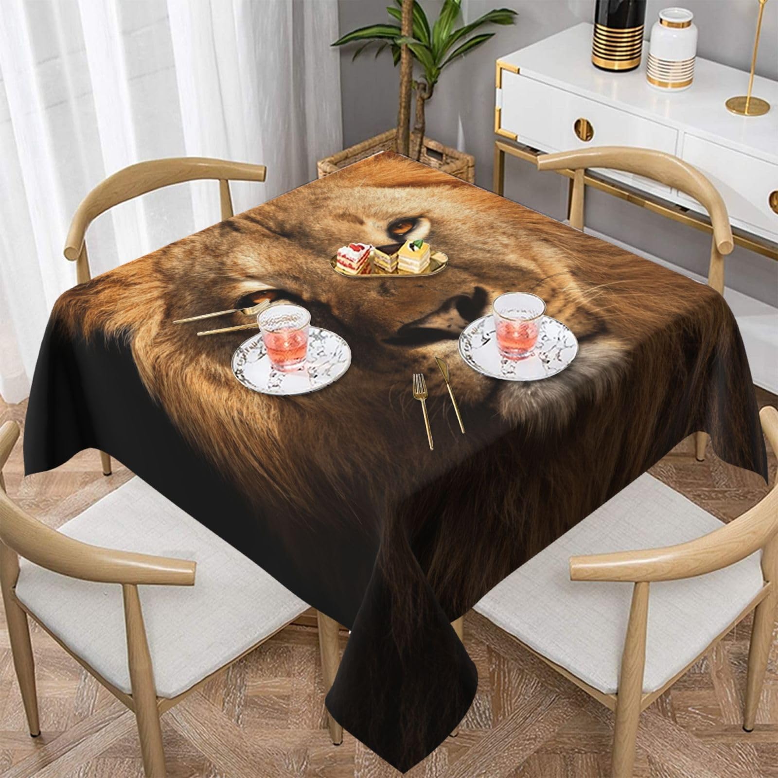 DCEHGEW African animal lion Prints Square Tablecloth 137x137 CM, Waterproof Fabric Table Cloth for Dining Table, Farmhouse Table Cover for Kitchen Dining Tabletop Decoration
