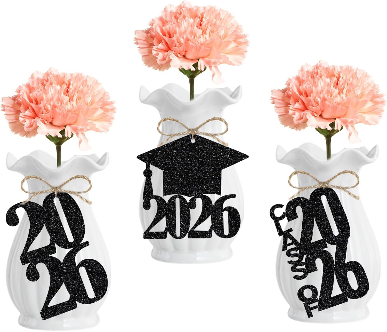24Pcs Black Glitter 2026 Graduation Cutouts Tags, Class of 2026 Graduation Tags 2026 Cutouts for 2026 Graduation Party Table Decorations Black