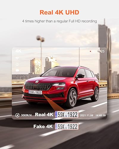 Miniatura 2 de Cámara de salpicadero YEECORE D21, cámara de salpicadero real 4K frontal con WiFi 5G y GPS, cámara de coche LCD de 3" con súper