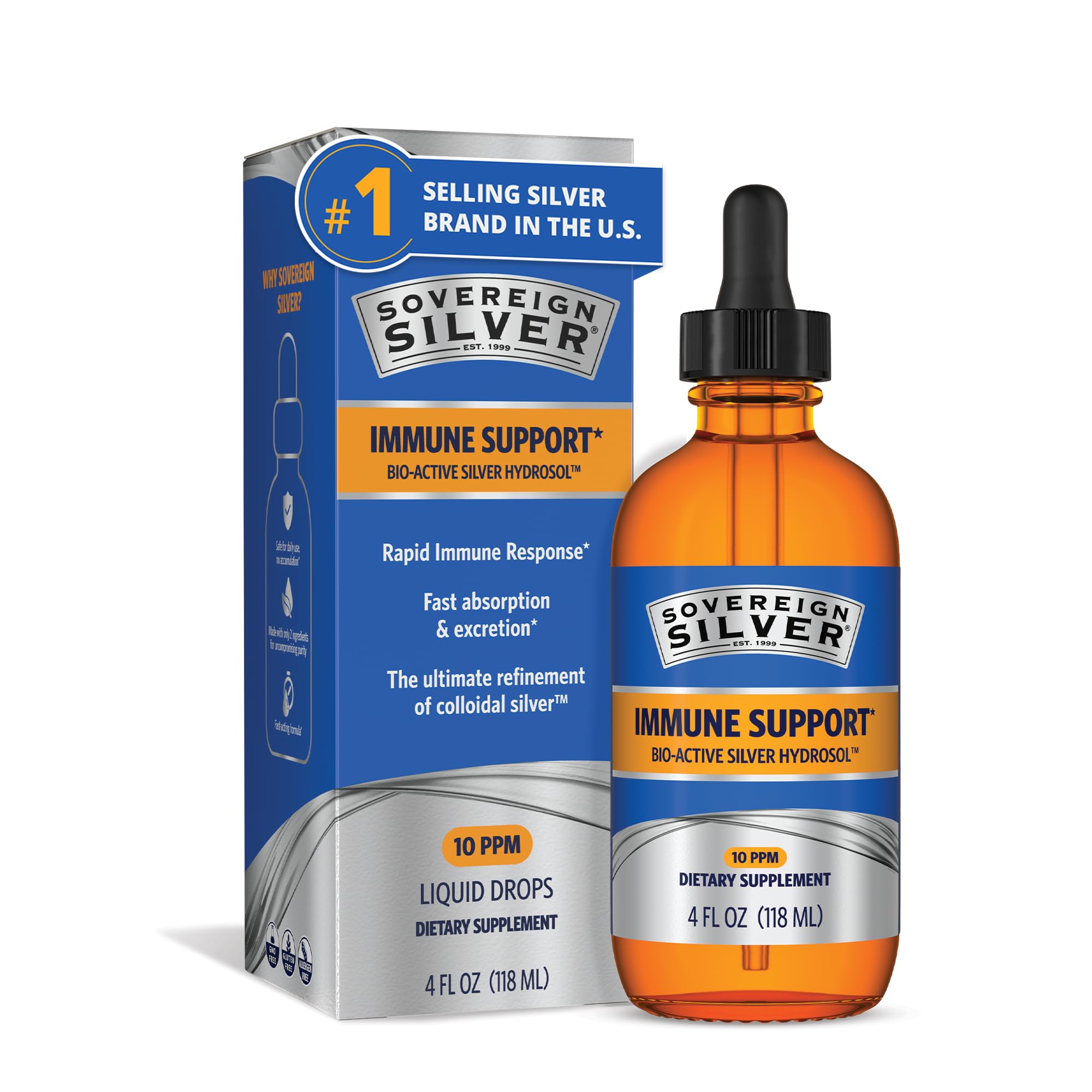 Sovereign Silver Immune Support, Colloidal Silver, 4 fl oz (118 mL) 4 Fl Oz (Pack of 1)