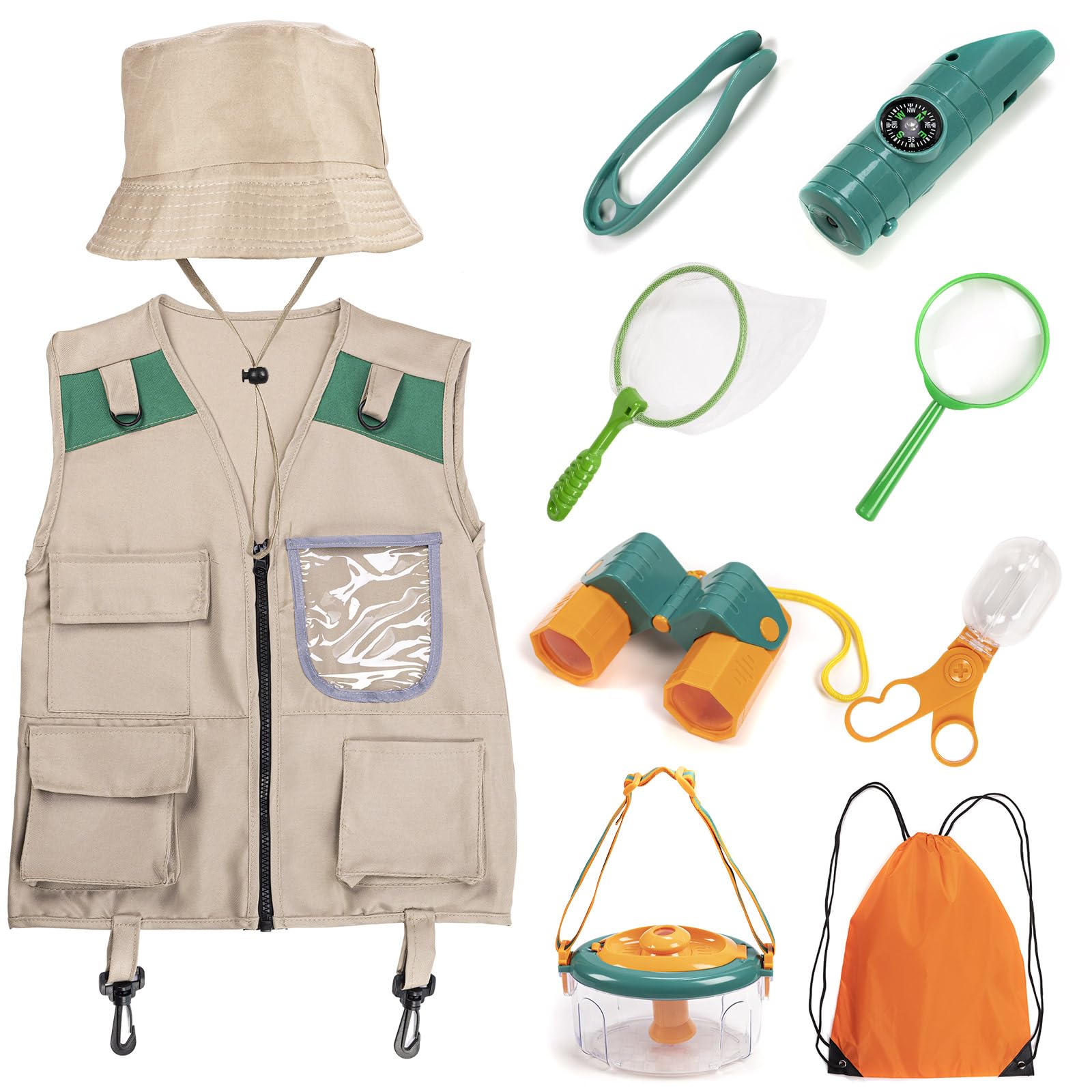 Bug Hunting Kits for Children, Kids Explorer Kit with Bug Catcher, Magnifying Glass, Binoculars and Explorer Costume, Outdoor Toys for Boys Girls Aged 3+ Year Old