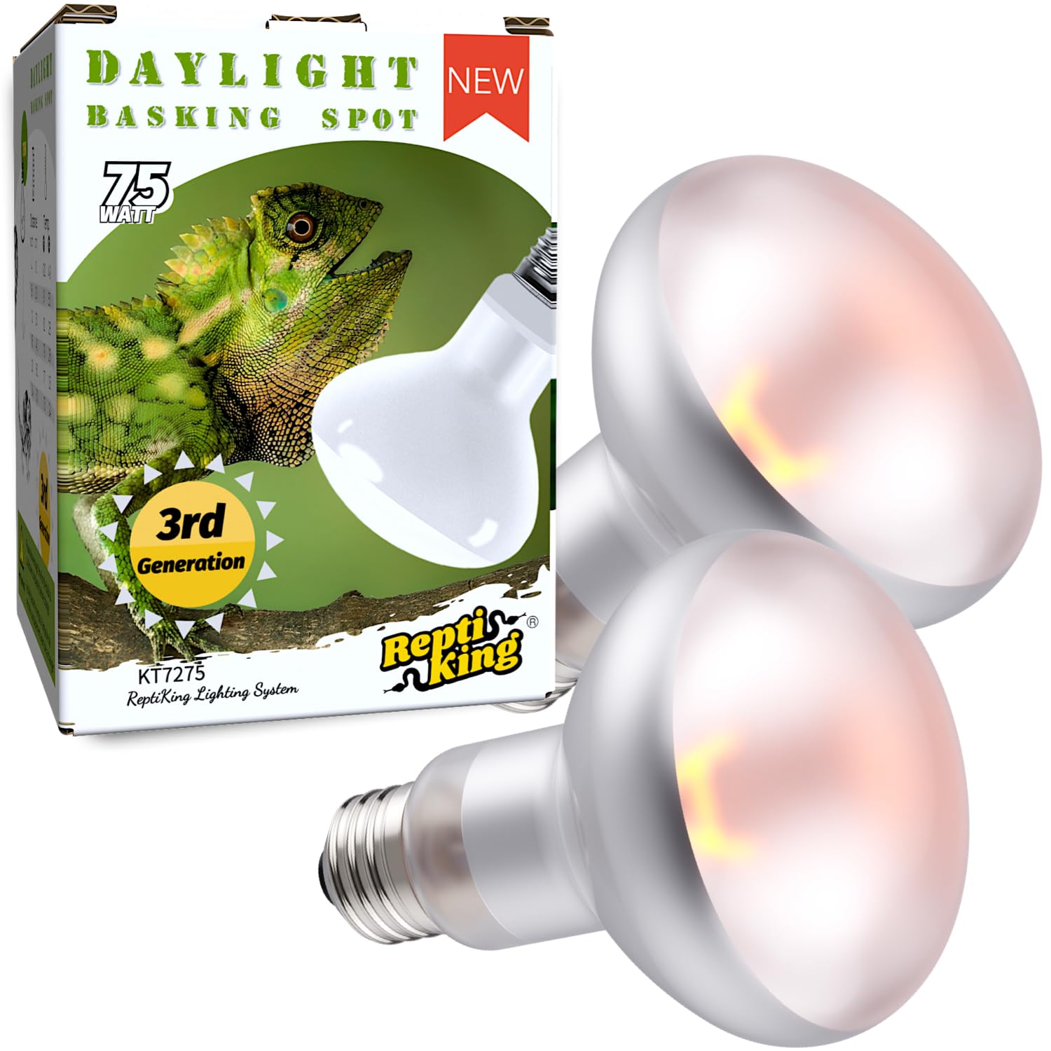 Reptile Heat Lamp, 75W 2-Pack Incandescent Basking Spotlight Bulbs for Reptiles Terrarium Tanks, Reptile Heat Bulb for Infrared Light, Bearded Dragon