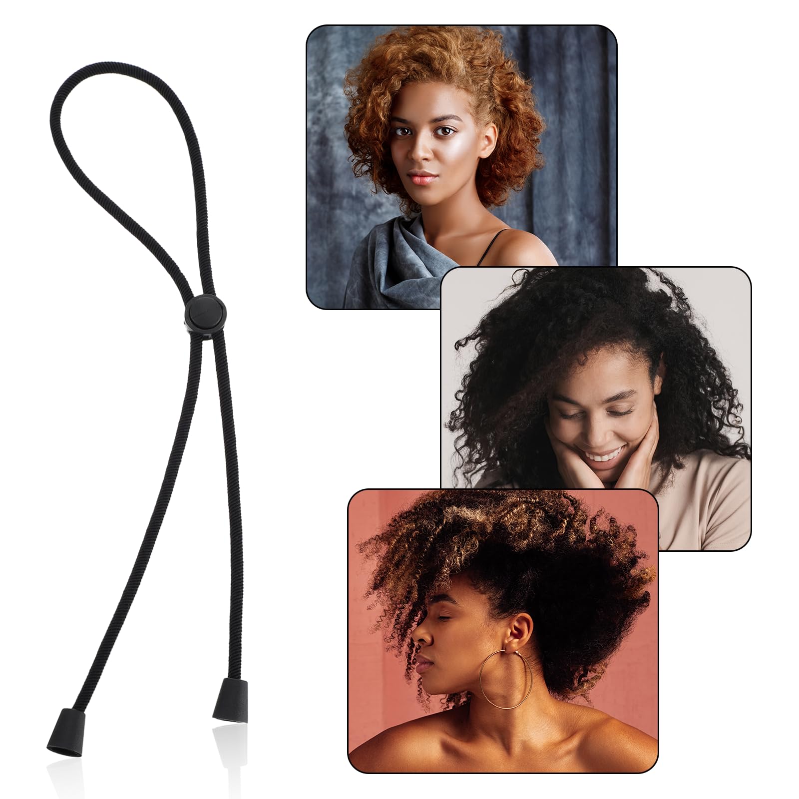 6 lazos ajustables para el cabello con cordón negro grueso, accesorios para el cabello de seda suave, banda de satén para peinado pesado y rizado 4
