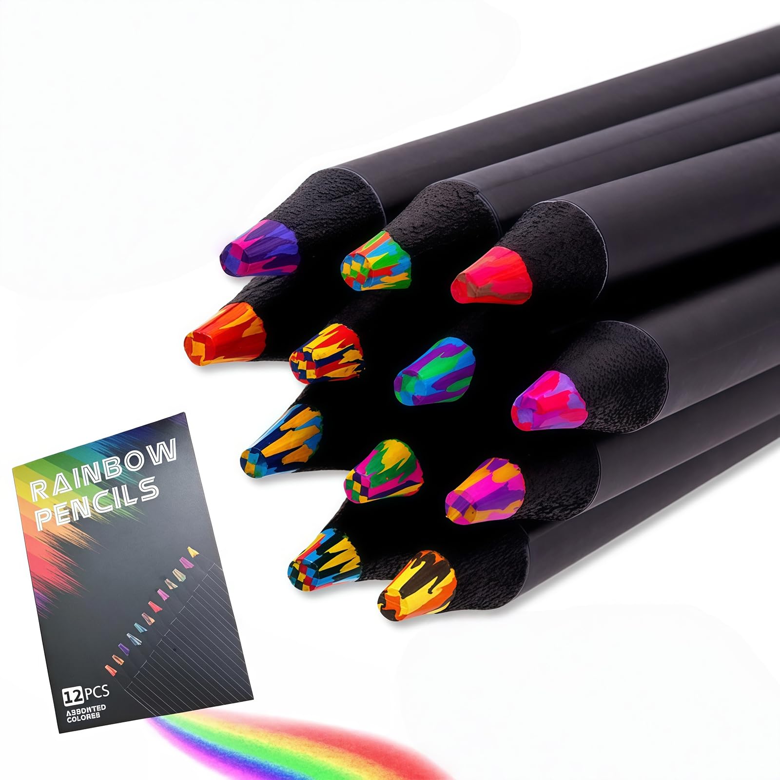 Maslasee 12 Unique Rainbow Pencils Multi-Colour Core Art Supplies for Drawing, Colouring & Sketching | Creative Gift for Teen Girls, Adults & Art Lovers | for Crafts & Journaling