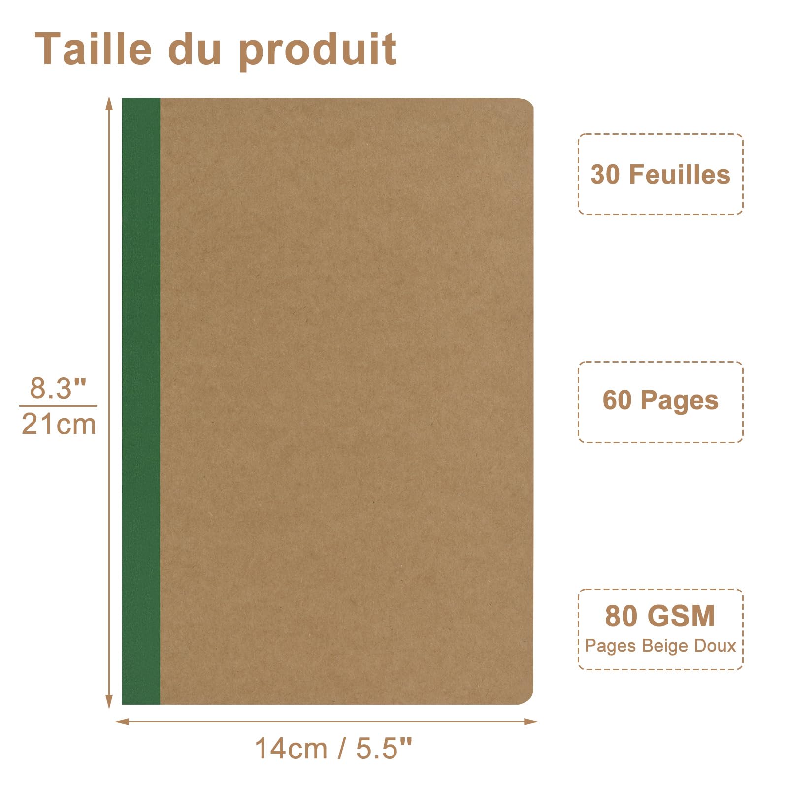 Cahiers Lignés avec Dos Arc-en-Ciel, Lot de 12 Blocs Carnet de Notes, Couverture Kraft, 60 Pages
