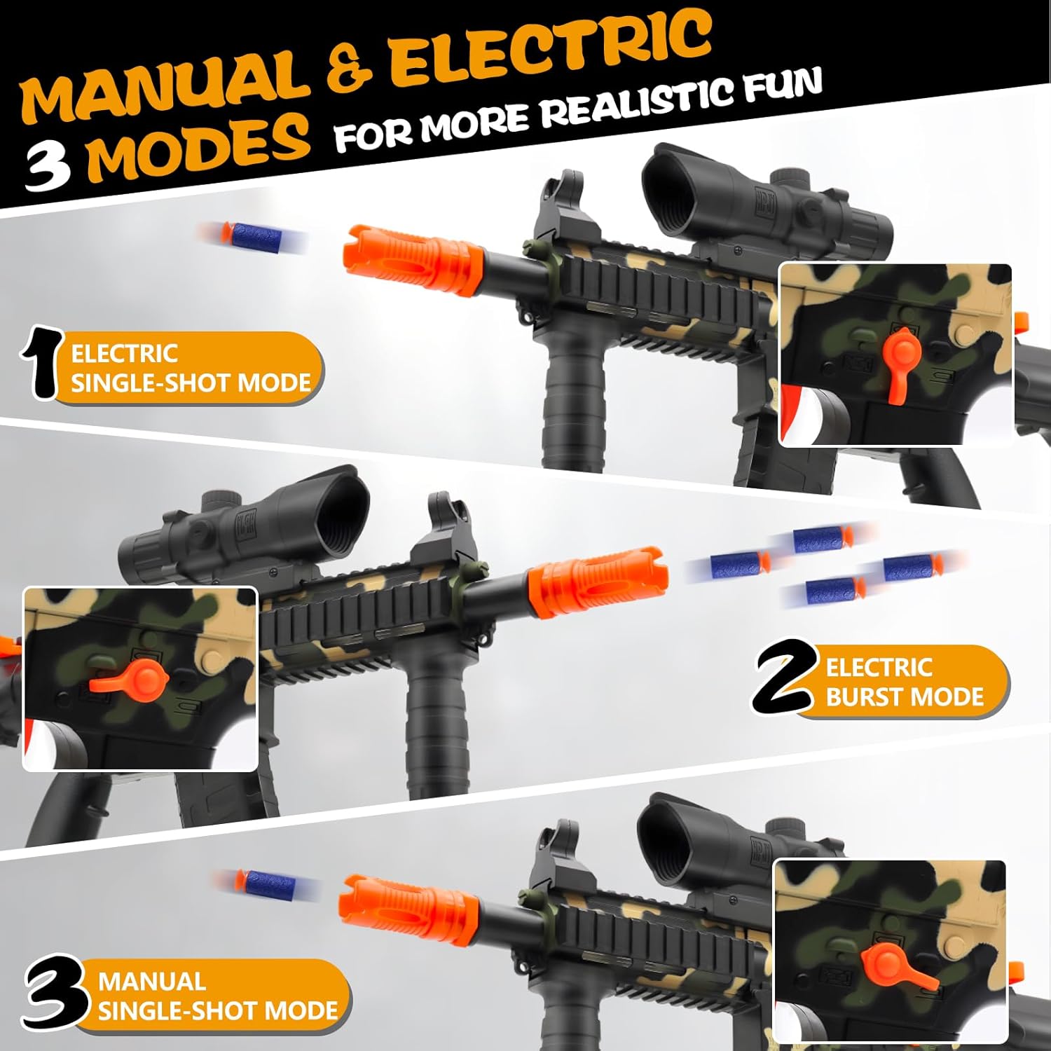 Electric Toy Guns for Boys 8 9 10 11 12 13 Years Old Kids, Outdoor Toys Automatic Sniper Rifle with 3 Modes & 60 Dart Bullets, Shooting Toys Guns for Boys 8-12, Gifts for Birthday Halloween Camouflage image 3 of 7 B0CSBVXD23