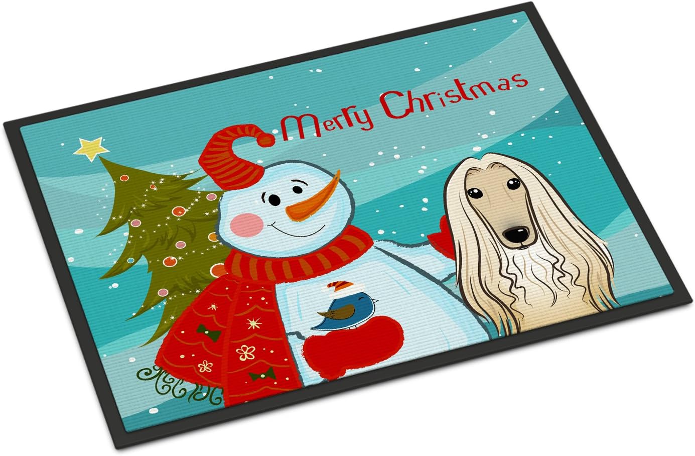 Caroline's Treasures BB1864MAT Snowman with Afghan Hound Doormat 18x27 Front Door Mat Indoor Outdoor Rugs for Entryway, Non Slip Washable Low Pile, 18H X 27W