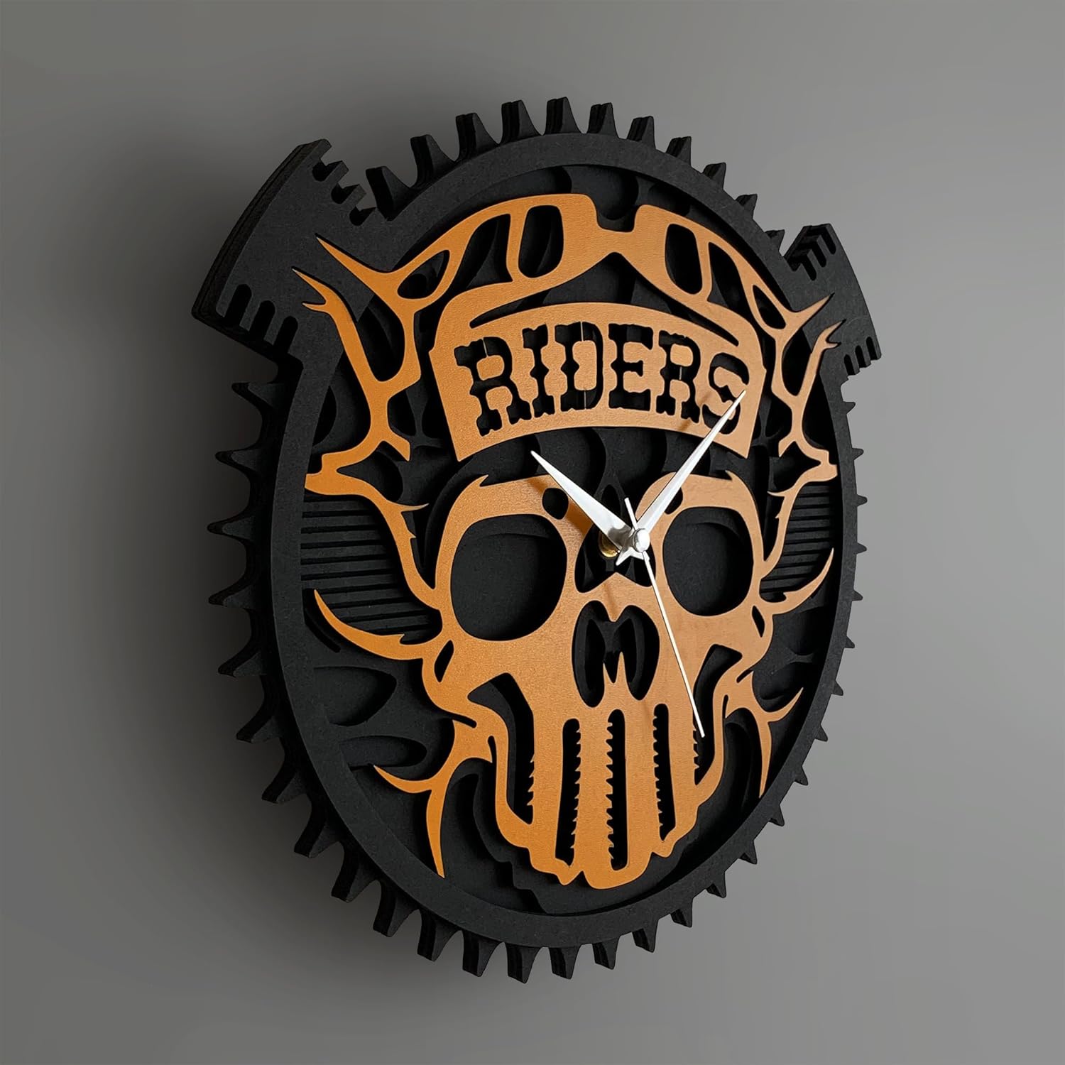 goodtime 11.4 Inch Motorcycle Skull Wall Clock Battery Operated Silent Non Ticking Gothic Inspired Design for Any Room Analog Skull Wall Clock for Gift Decor Black & Orange Color