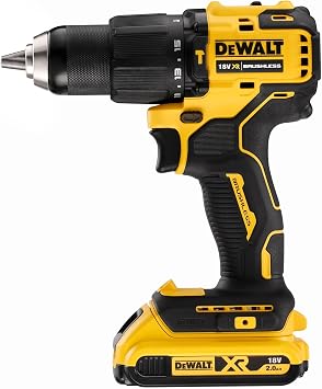 Dewalt DCD709D2T-QW Compact Coal-Free Cordless Hammer Drill, 18v 2.0ah, Yellow