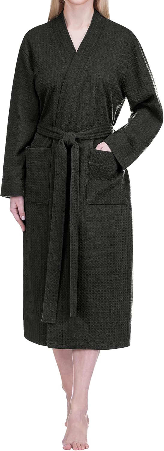 PAVILIA Women Waffle Knit Kimono Robe, Soft Cozy Breathable Lightweight Long Bathrobe with Side Pockets for Shower Spa House
