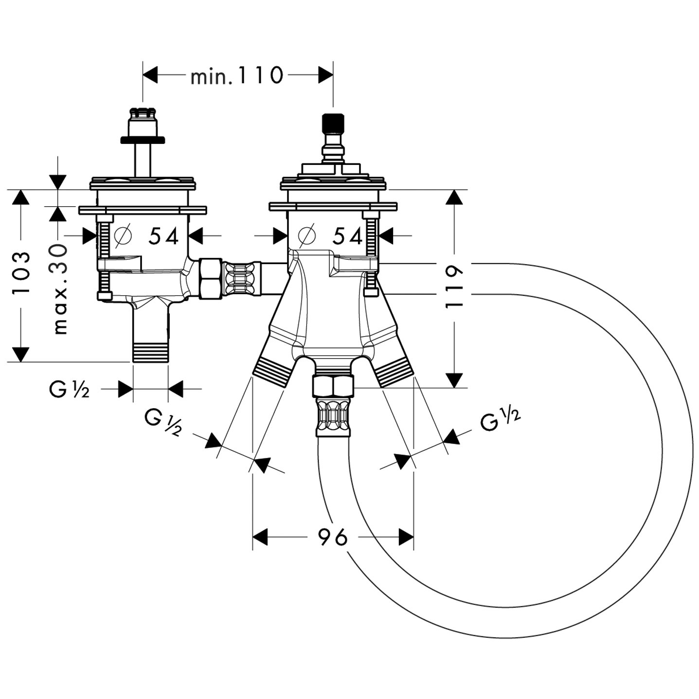 hansgrohe Grundkörper, 2-Loch Wannenrandarmatur, mit Thermostat, Zubehör, Mehrfarbig