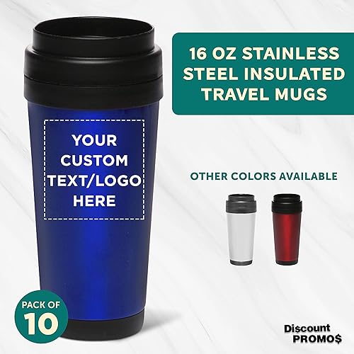 Miniatura 26 de Tazas de viaje de acero inoxidable con aislamiento personalizado, 16 onzas, juego de 50, paquete personalizado a granel, perfectas para café helado