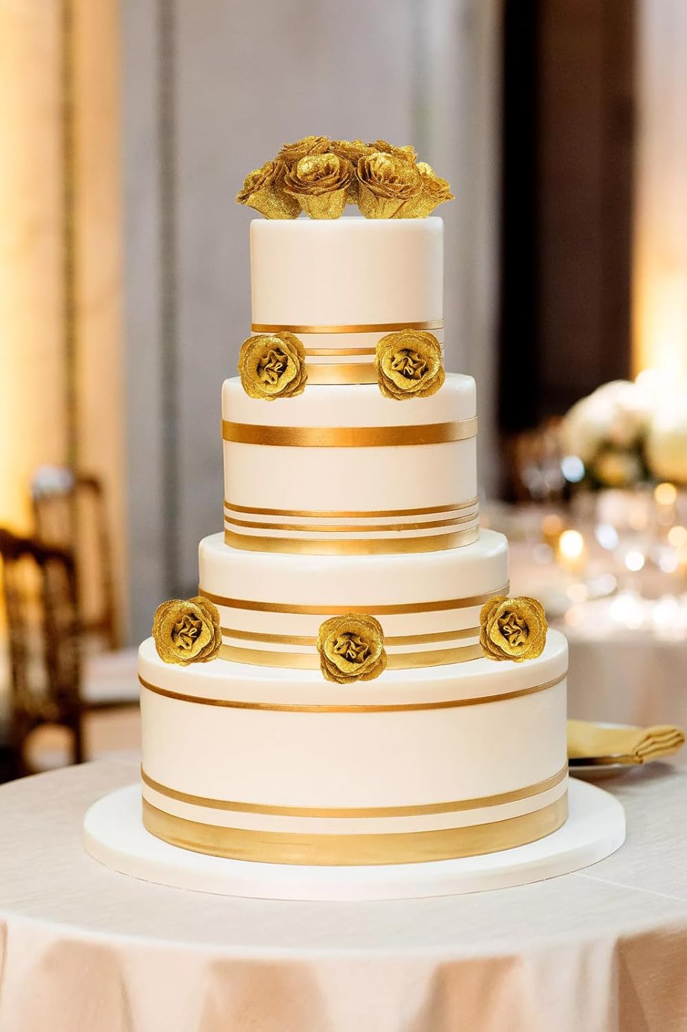 Gold Roses,30pcs Sparkle Roses Gold Flowers Artificial Roses with Stems for Crafts Wedding Bouquet Party Home Decor(Gold) - Image 4