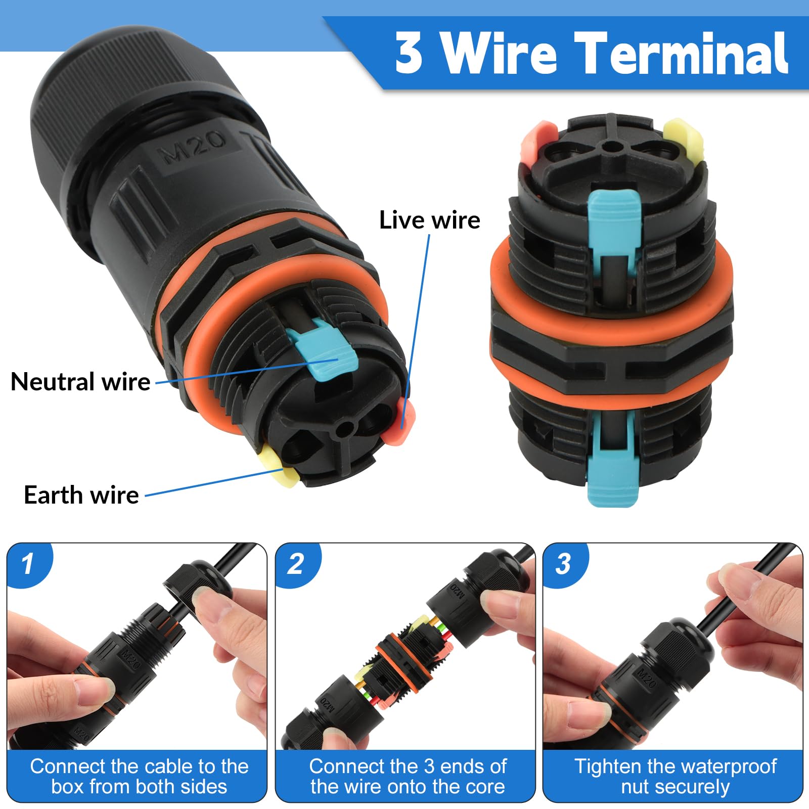 8 Stück Kabelverbinder Wasserdicht IP68, T-Form und Gerade Kabelverbinder, Wasserdicht 3-polig Erdkabel Verbindungsmuffe für Ø3-12 mm und Ø5-8 mm Kabeldurchmesser
