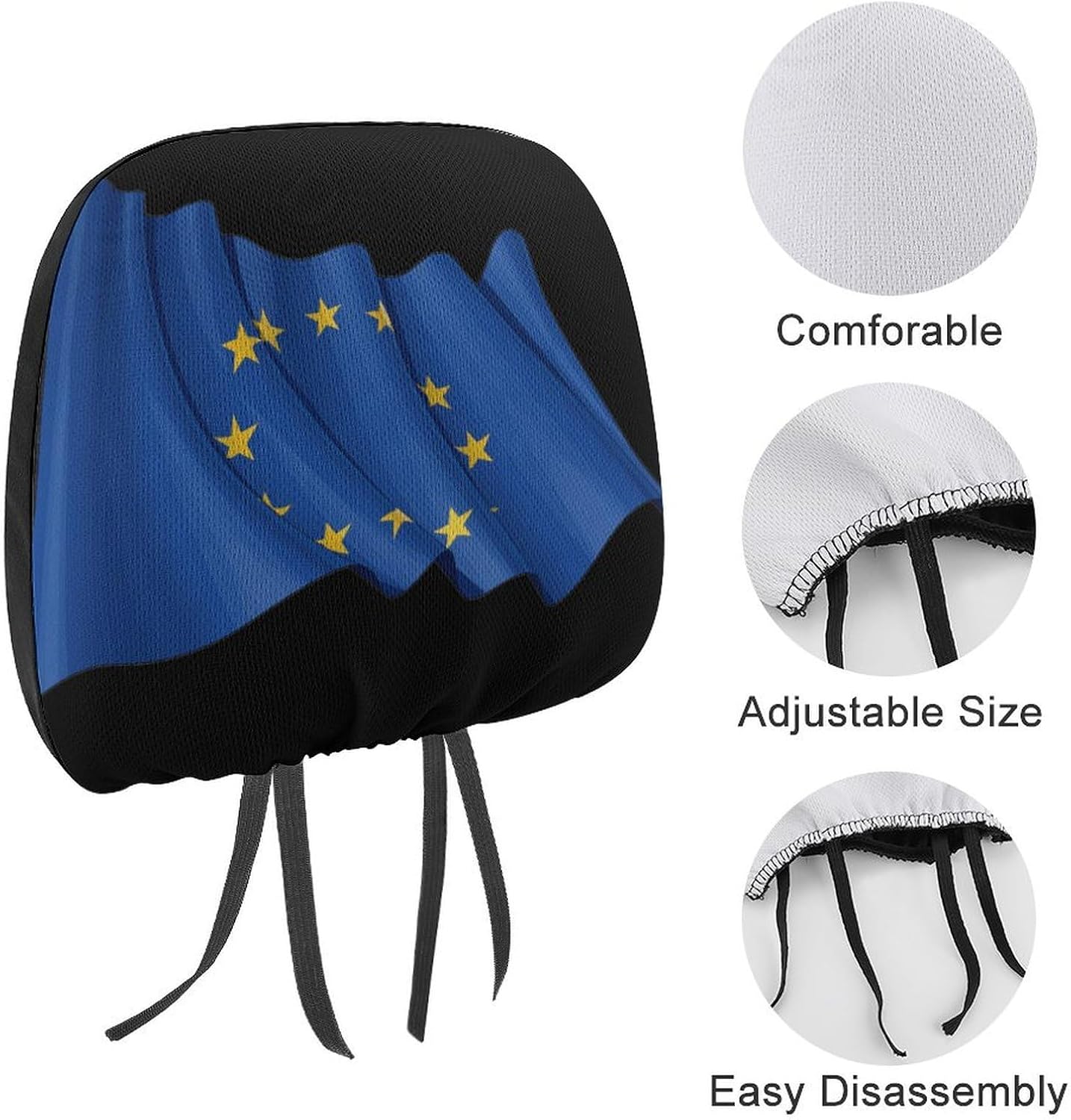 EU Flag Fashion Car Headrest Cover Novelty Elastic Seat Rest Covers for SUV Truck Sedan image 3