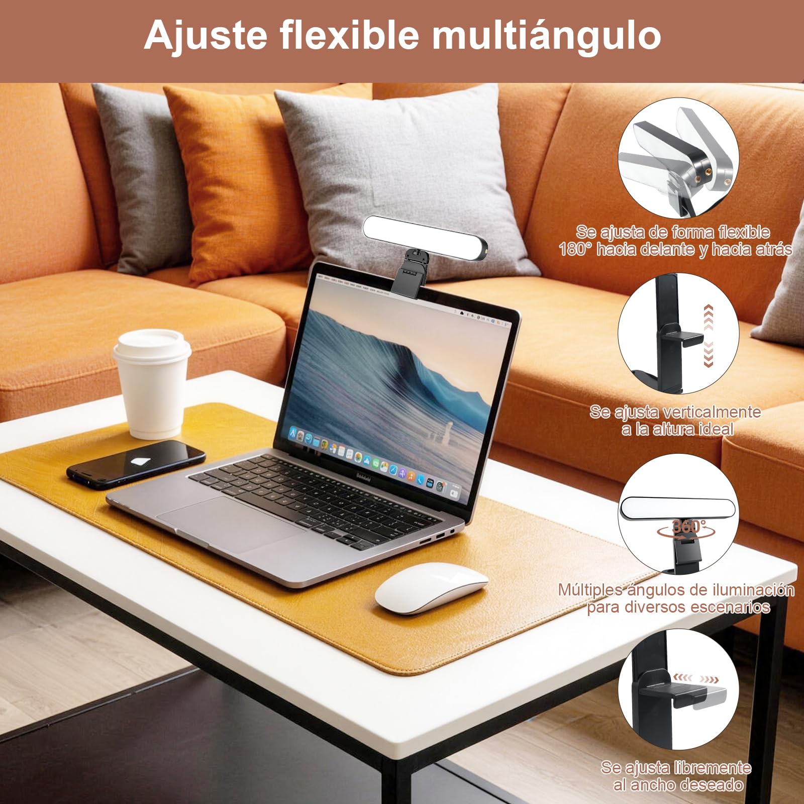Luz Video Streaming con Mando a Distancia, Iluminación LED Monitor 3 Temperaturas Color & 10 Niveles Brillo, Luz Video 360° Giratoria para PC, Oficina, Reuniones Video, USB, Instalación Sencilla