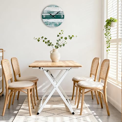 Miniatura 7 de Reloj de pared silencioso sin tictac de madera, funciona con pilas, 10 pulgadas, pequeño, rústico, estilo retro, rústico y de playa, decorativo para