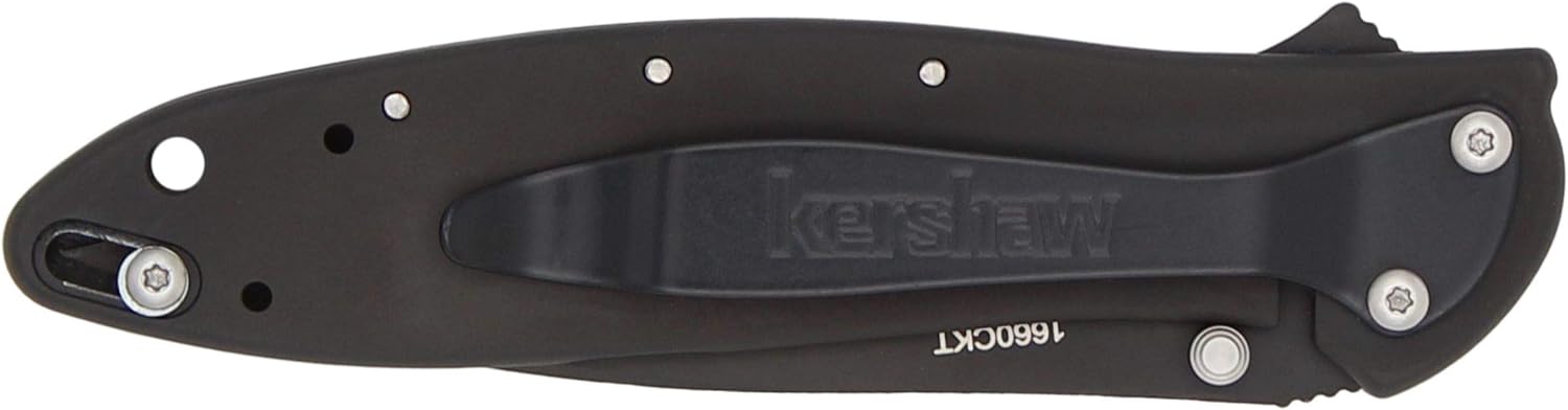 Palmetto Wood Shop Pocket Knife - Kershaw Leek 3-Inch Sandvik 14C28N Steel Blade with Cerakote Finish, 4-Inch Black Handle – Custom Engraved Gift for Men, Everyday Carry, Camping, Hunting, Fishing