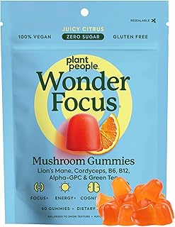 Plant People WonderFocus Mushroom Gummies with Lion’s Mane & Cordyceps - Nootropic Brain Supplement Boosts Memory, Focus, Energy & Mood in Adults | No Sugar, 100% Vegan, Citrus Flavor, 60 Count