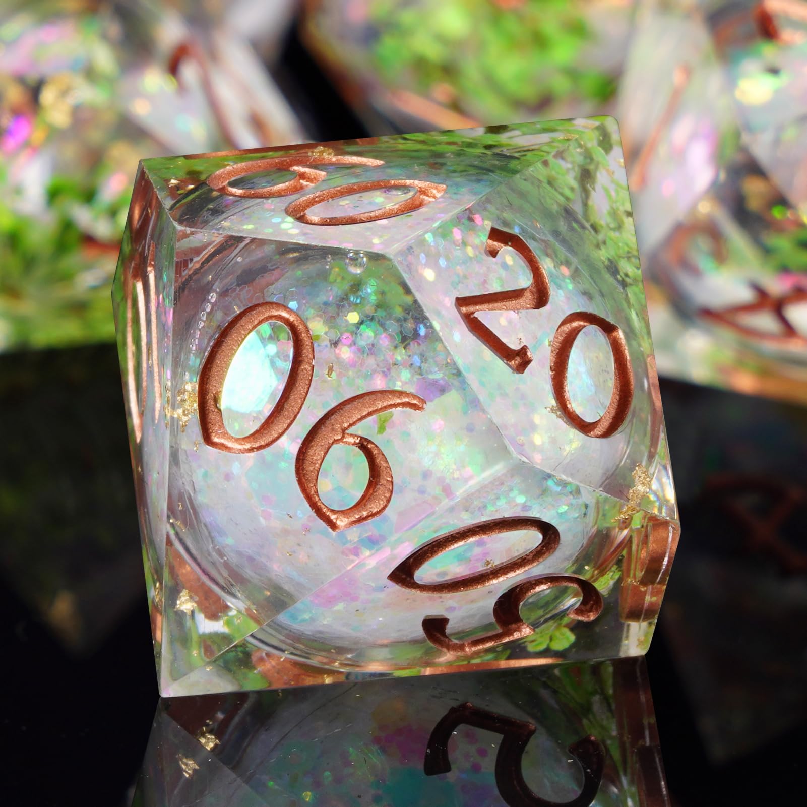 ORUZA 7 PCS Liquid Core DND Dice Resin Sharp Edge Dice Polyhedral D&D Dice Set for Dungeons and Dragons RPG MTG Table Games (Green Leaf Liquid Quicksand) - Image 3