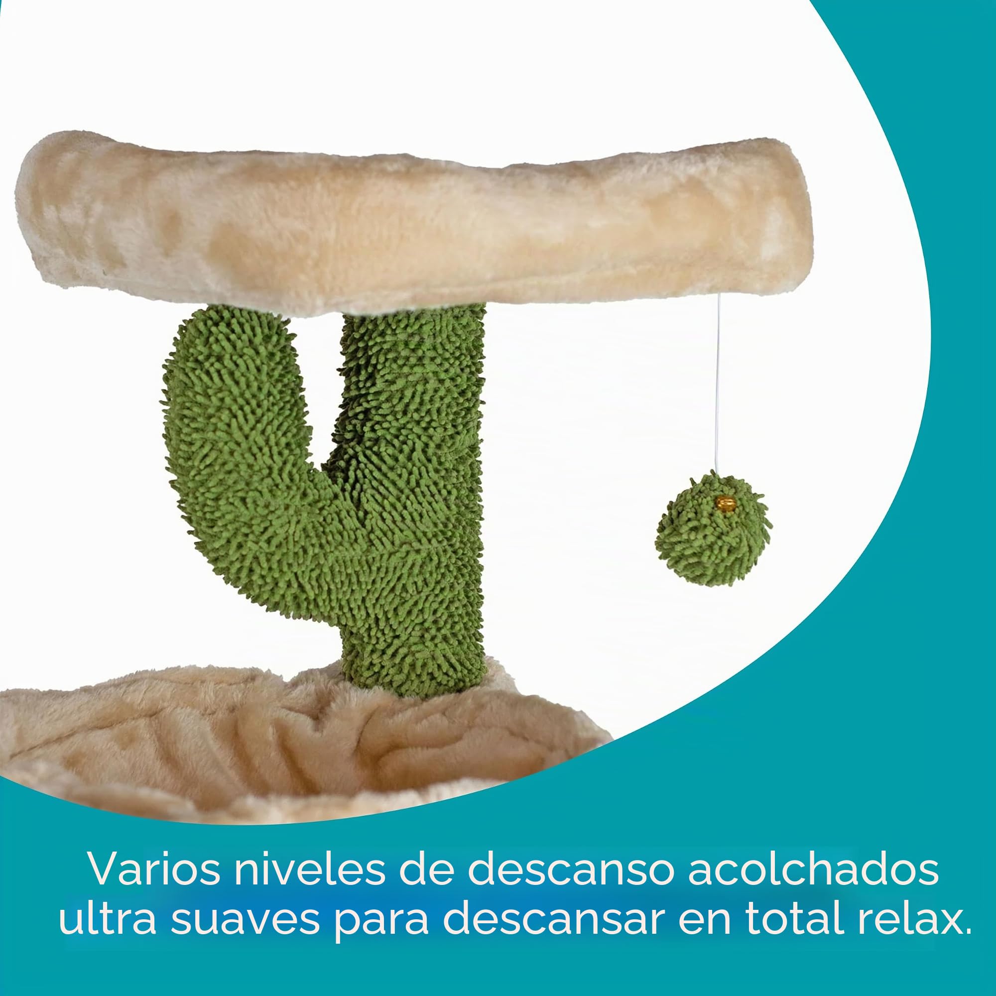 Aqpet Rascador con caseta y Hamaca de sisal y Tela, Altura 75 cm para el máximo Disfrute de su Gato, Color Beige/Verde
