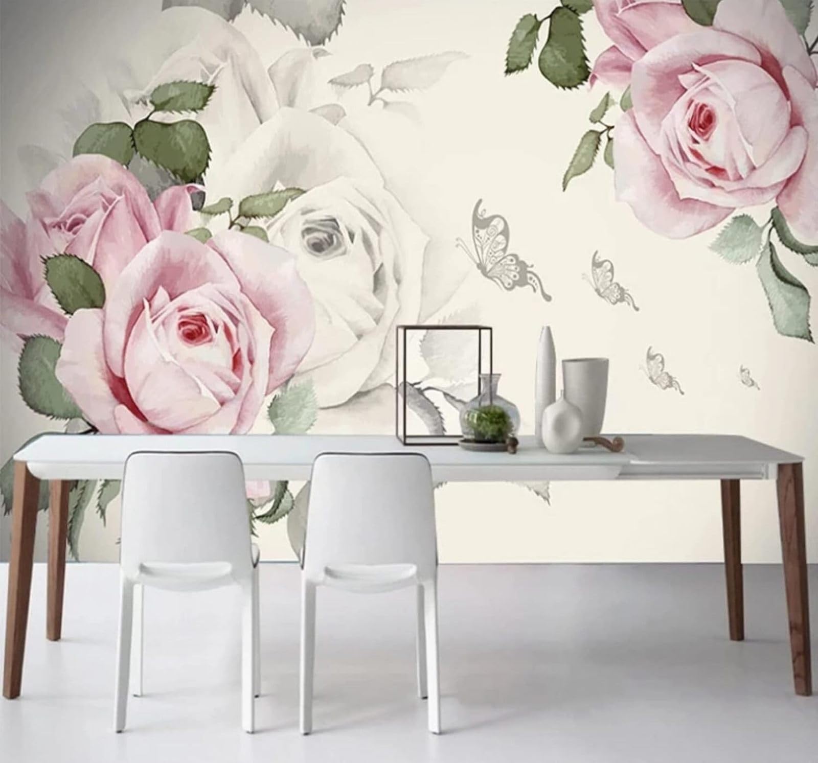 XLMING Hand Drawn Beautiful Butterfly Romantic Rose 3D Wallpaper Luxury Home Dining Decor Paste Sofa Living Room The Wall for Bedroom Mural-400cm×280cm