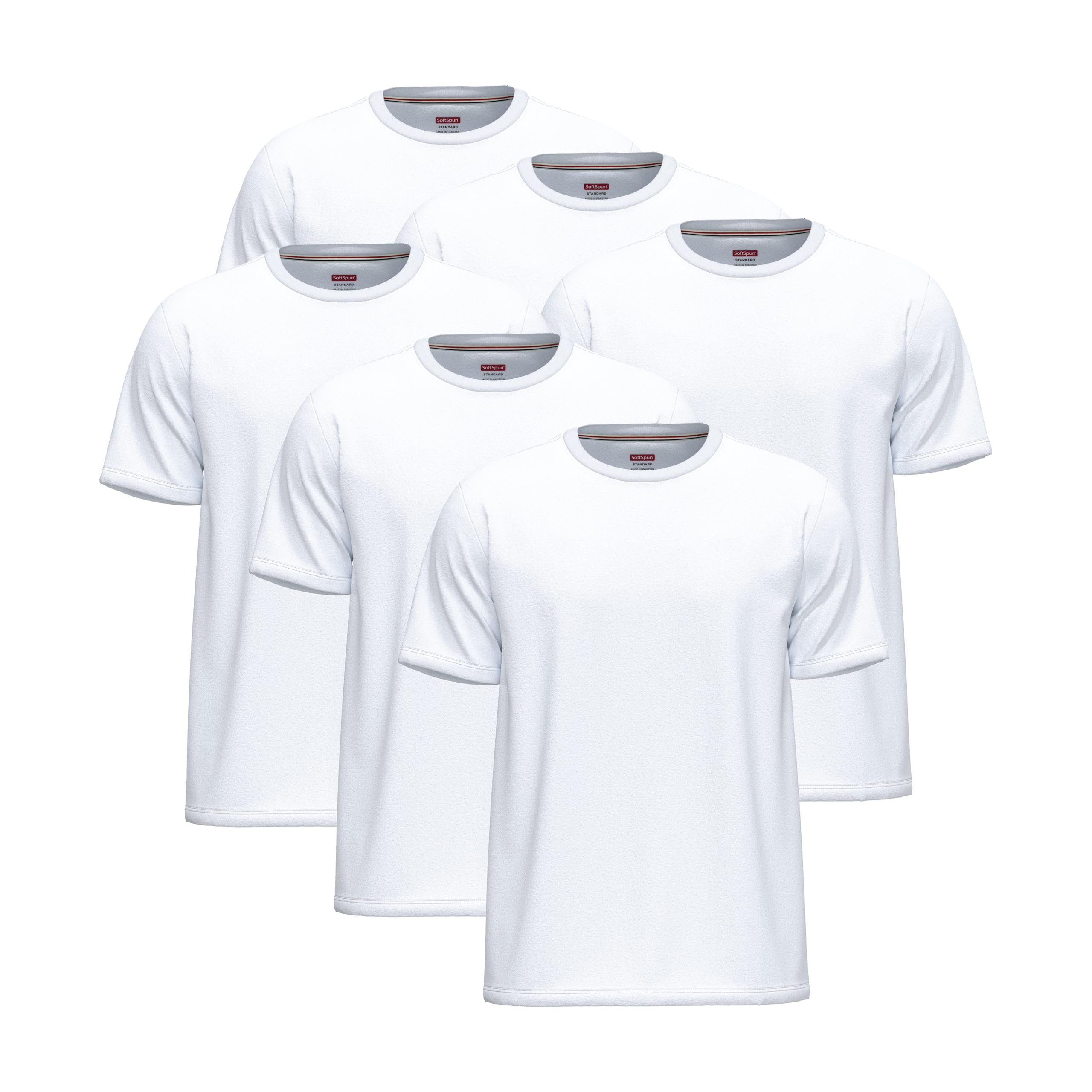 Softspun Men's Pack6 [White Collection] 6 Pack T Shirts For Uk 100% Cotton Tshirts | Pre-Shrunk Crew Neck T Shirts Multipack