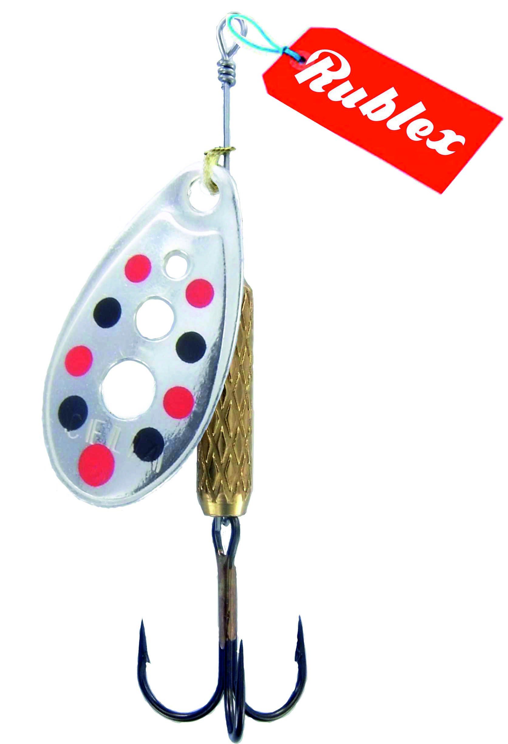 Pack de 5 Cucharillas de Pesca C-Turbo-5 APRN | Cebo Artificial de Pesca con Sistema de Clip y Acción de Giro Mejorado, Plata Puntos Rojos Negros, 9gr