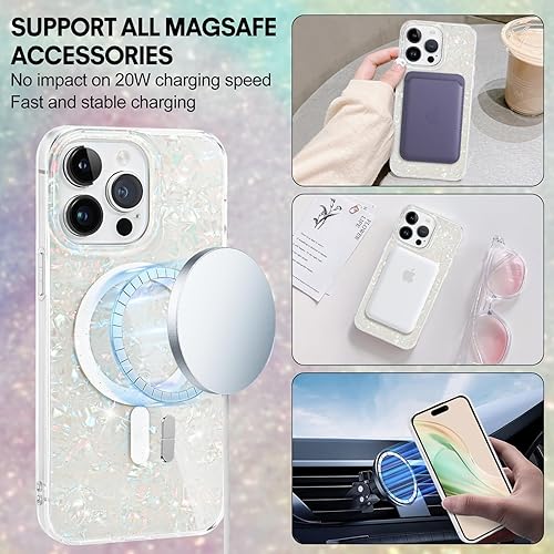 Miniatura 5 de Funda magnética para iPhone 15 Pro Max de 6.7 pulgadas compatible con MagSafe, brillante con diseño de concha de perla para mujeres y niñas, funda