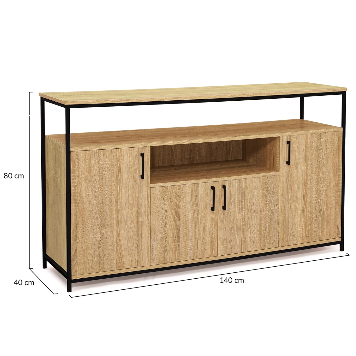 IDMarket - Buffet 4 Portes 140 cm Detroit avec Niche Design Industriel