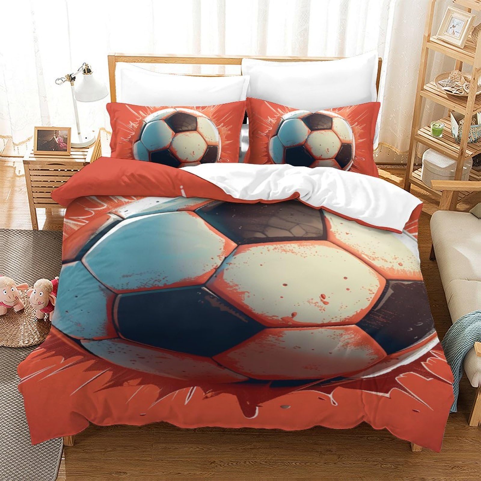 Housse de couette football 140x200 en microfibre avec ses taies d'oreiller pour lit single