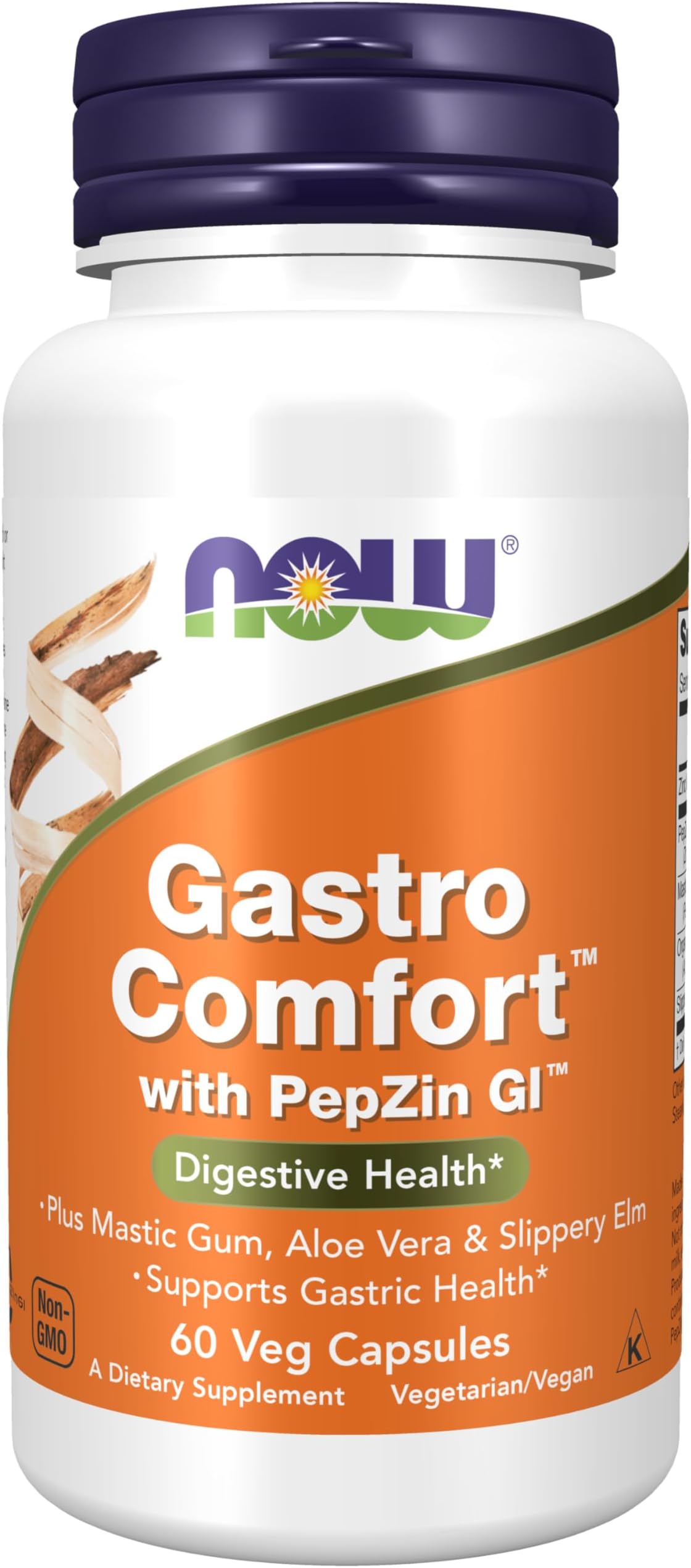 NOW Foods Supplements, Gastro Comfort, plus Mastic Gum, Aloe Vera and Slippery Elm, 60 Veg Capsules