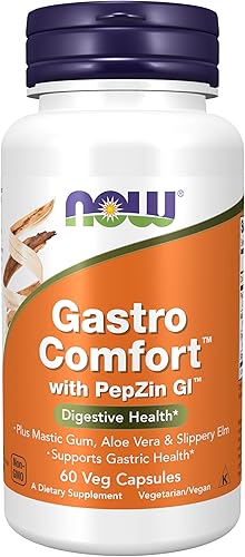 NOW Foods Suplementos, Gastro Comfort, además de masilla, aloe vera y olmo resbaladizo, 60 cápsulas vegetales