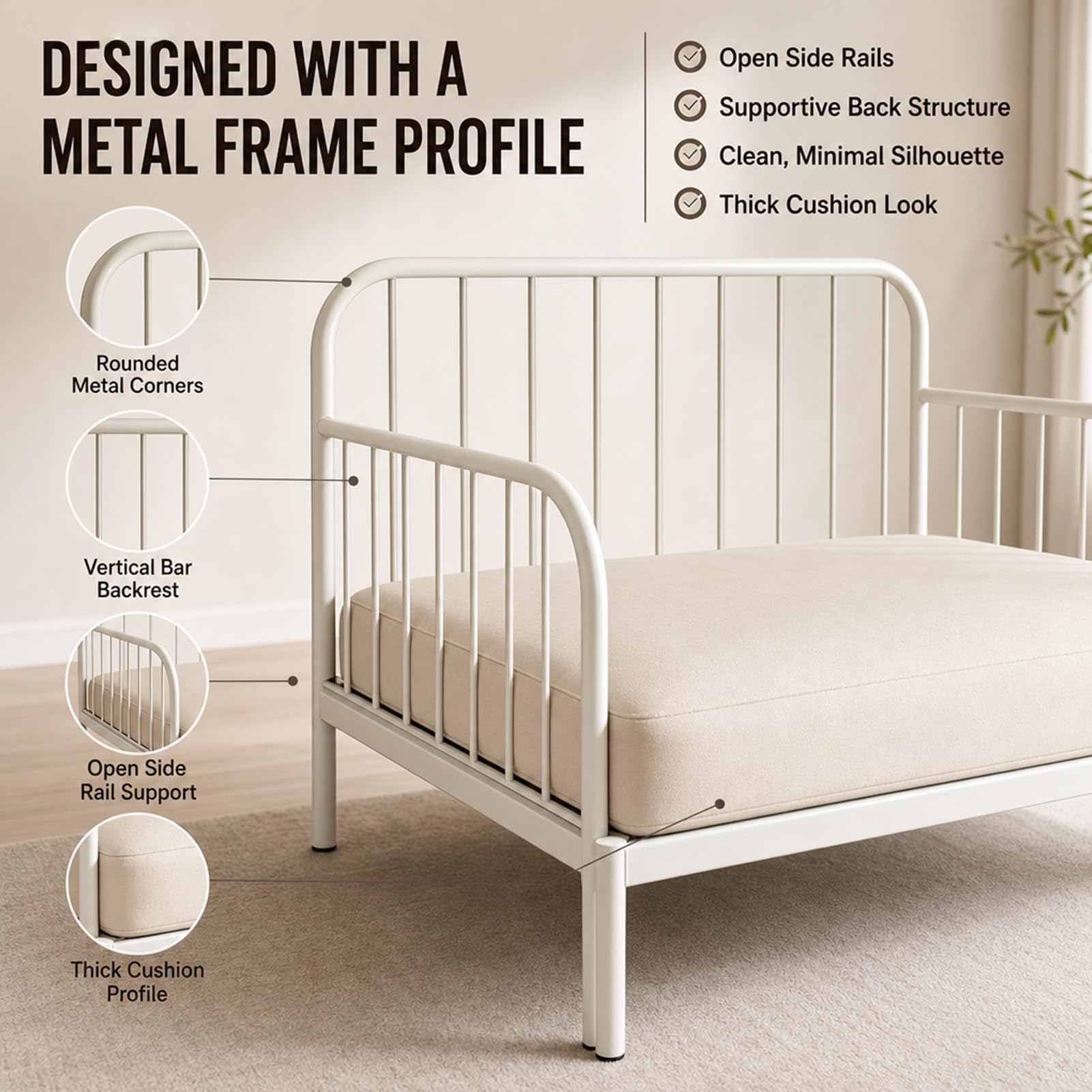 Generisch Multifunktionales Schlafsofa, Tagesbett Couch mit Metallrahmen, 2-Sitzer Schlafsofa mit Relaxfunktion, Wohnzimmermöbel Set Inkl Matratze,Weiß,122cm