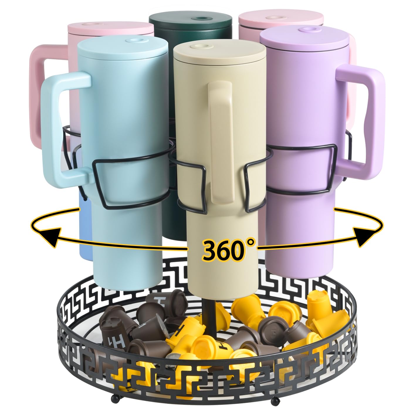 Stanley Cup Holder Organizer - Rotatable Rack For 6 Tumblers, Fits 30oz & 40oz Cups