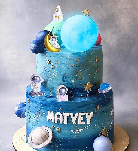 Decoración para pastel de luna, 6 piezas de astronautas espaciales, decoración de pastel de luna suave 3D para niños, decoración temática espacial,