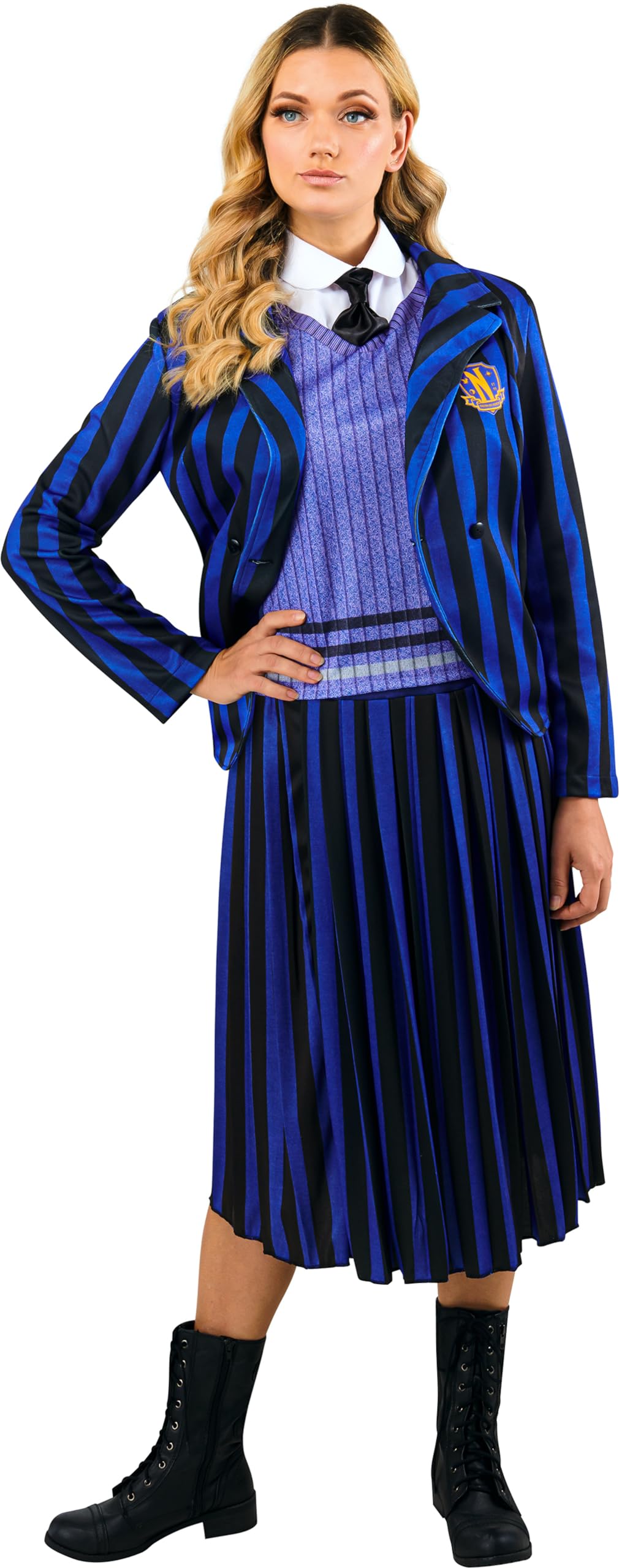 Rubies Rubies Disfraz de uniforme escolar Wednesday Nevermore para mujer, azul, S