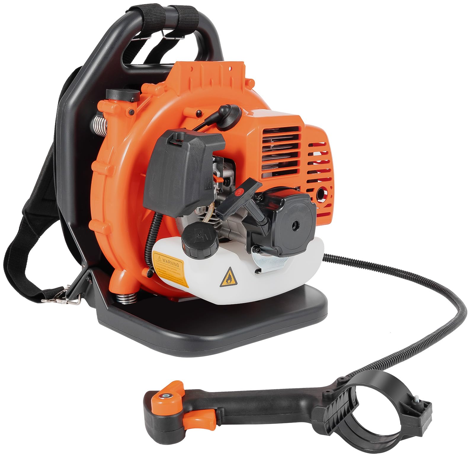 Soplador de hojas de gasolina, soplador de hojas de 42,7 cc, motor de 2 tiempos de 1250 W, 7000 rpm, velocidad del aire 70 m/s, depósito de 1,2 L, manguera de 120° y 270°, para hojas y nieve, jardín y