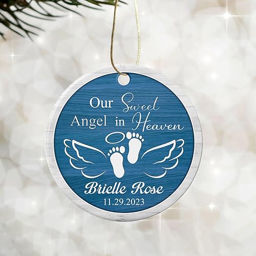 Miniatura 4 de Adorno de cerámica personalizado con nuestro dulce ángel en el cielo, adorno de cerámica conmemorativo de ángel bebé 2024, adorno de año