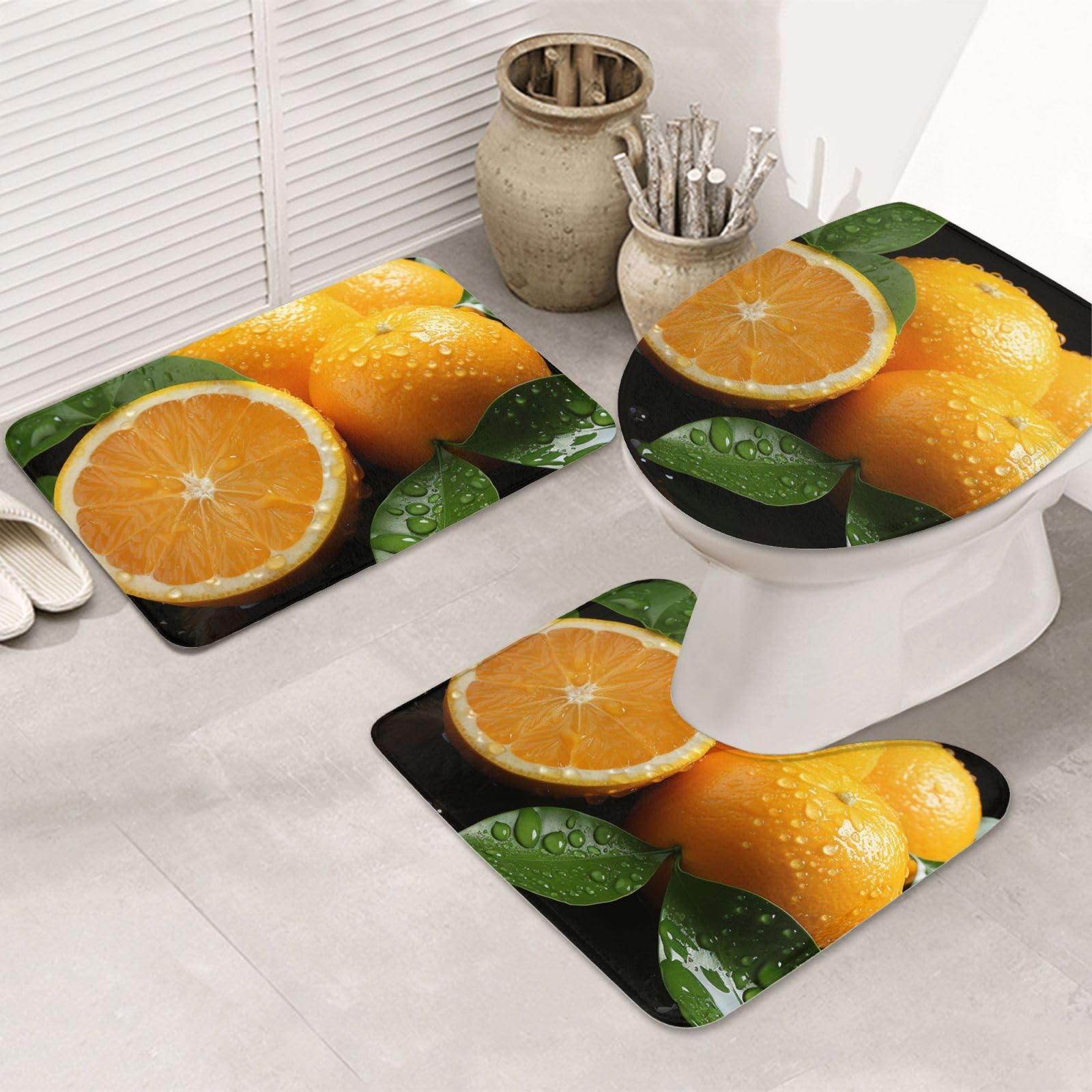 Tapis de salle de bain lot de 3 ultra doux avec contour WC U et couvre-abattant lavables