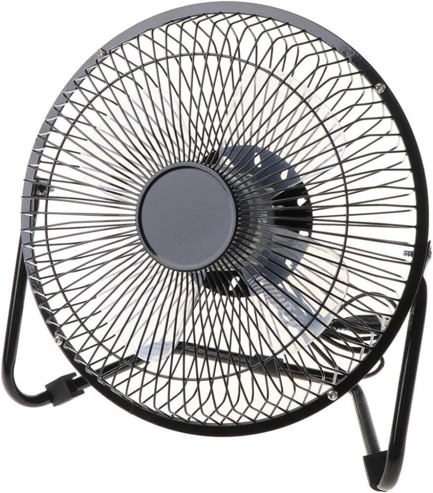 8 Inch USB Desk Fan, Portable Metal Cooling Fan with 2 Speeds, for Home Office, Outdoor, Camping black