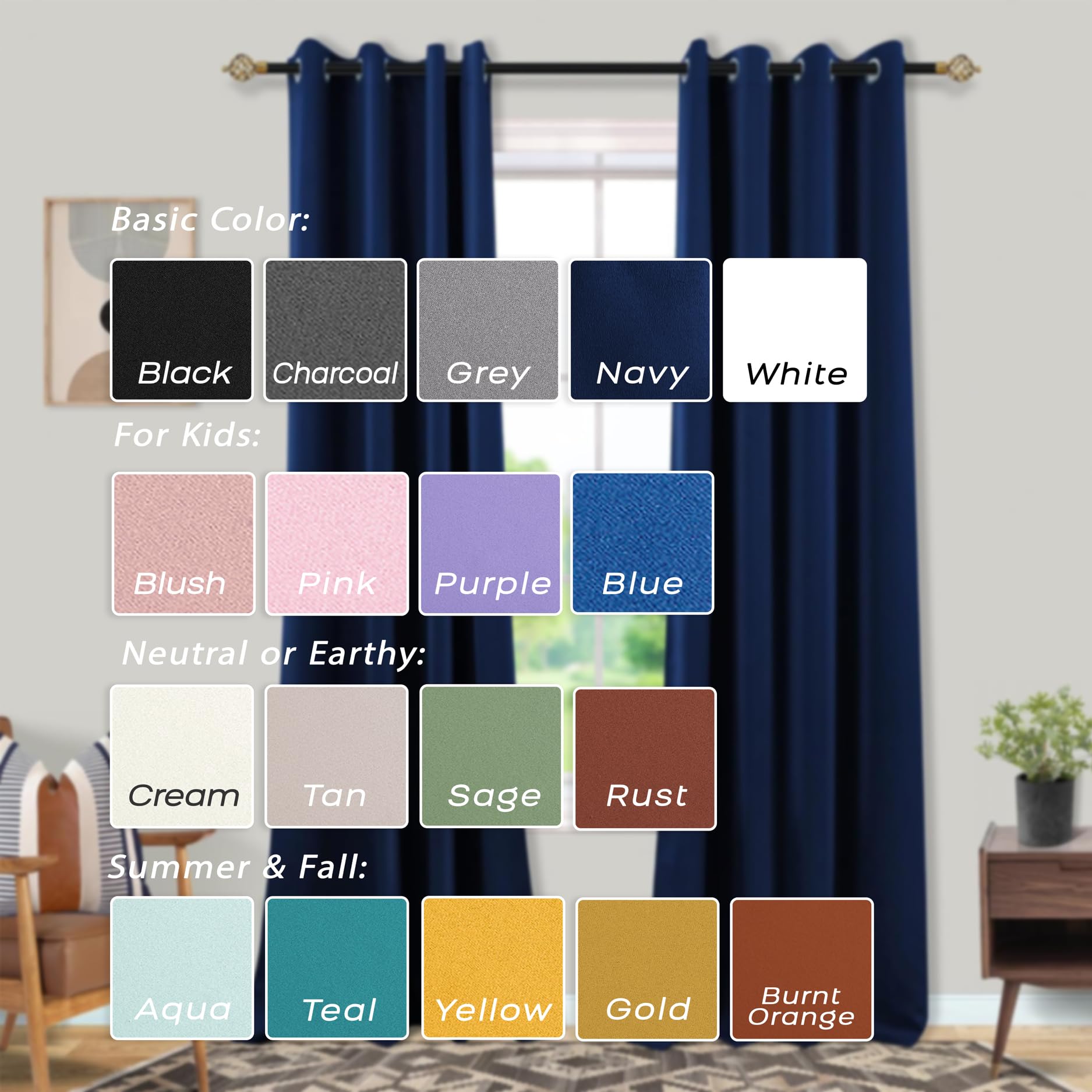 Mrs.Naturall Tende oscuranti per sala da pranzo, 132 x 228 cm, colore blu navy, 2 pannelli, per camera da letto