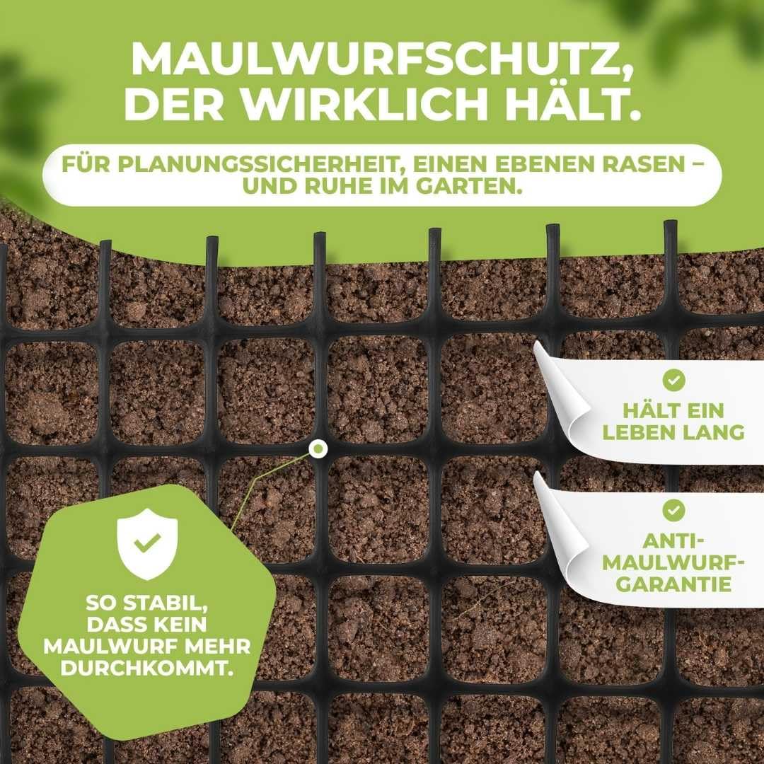 Florade® Premium Maulwurfgitter | Schwarz | 330g/m² | Effektiver Schutz für den Garten | Robust, langlebig, leicht anzuwenden | Maulwurfshügel verhindern
