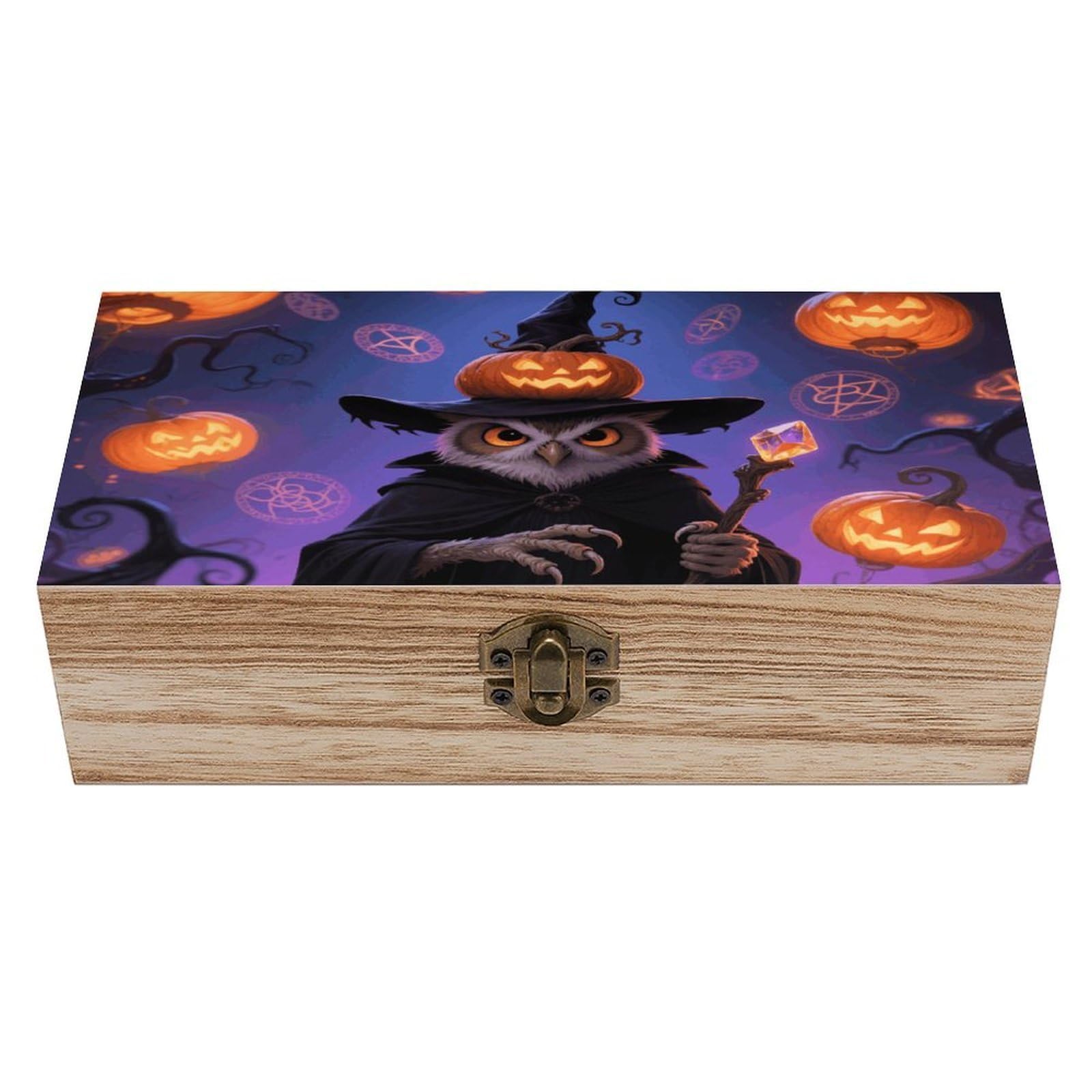 FodPand Decorative Keepsake Box Wooden Storage Boxes with Hinged Lid Handmade Halloween Owl Pumpkin Wood Organizer Memory Treasure Box for Jewelry Craft Card Photo Storage Wedding Bridal Shower Gifts