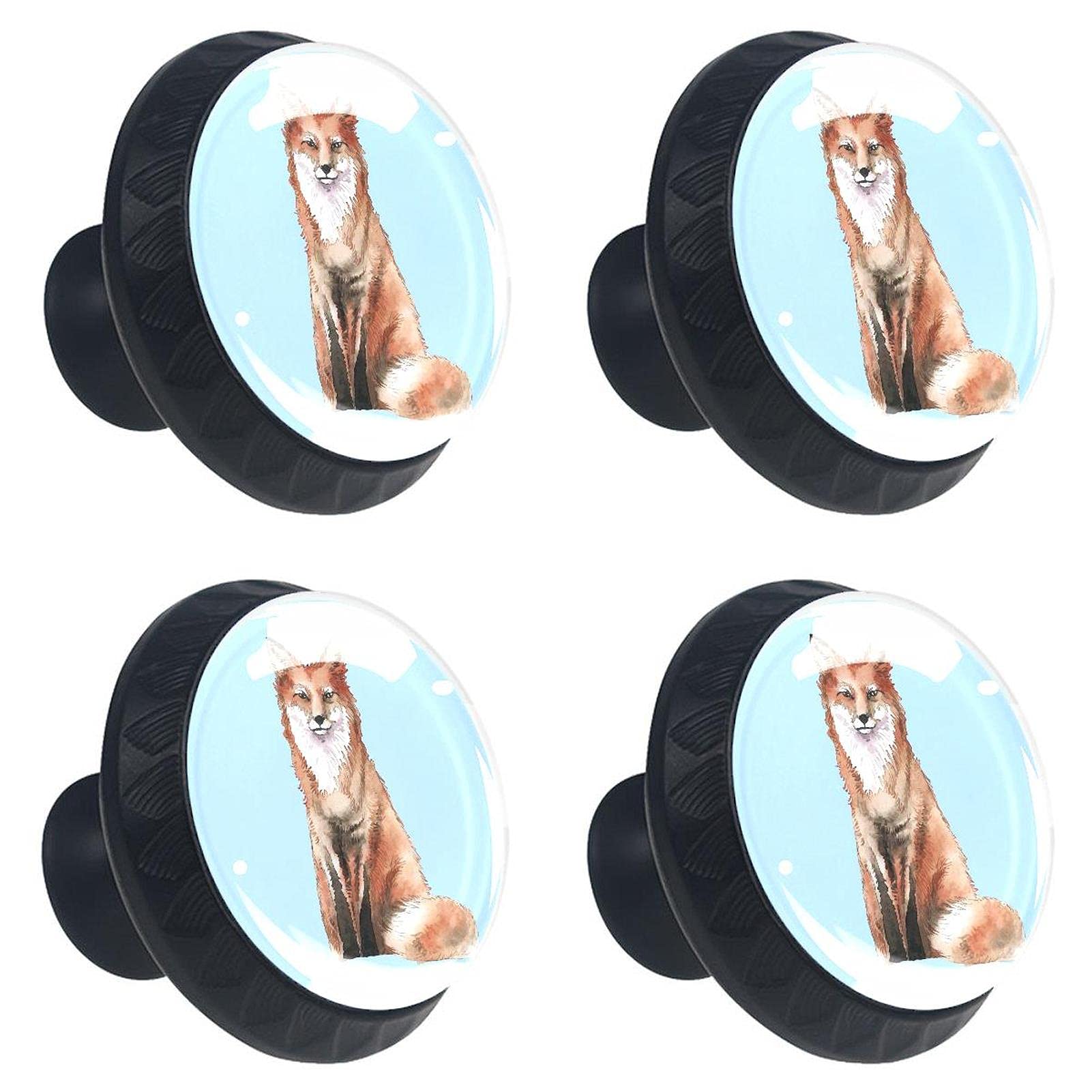 Poignées de porte d'armoire renard aquarelle : bouton meuble bois