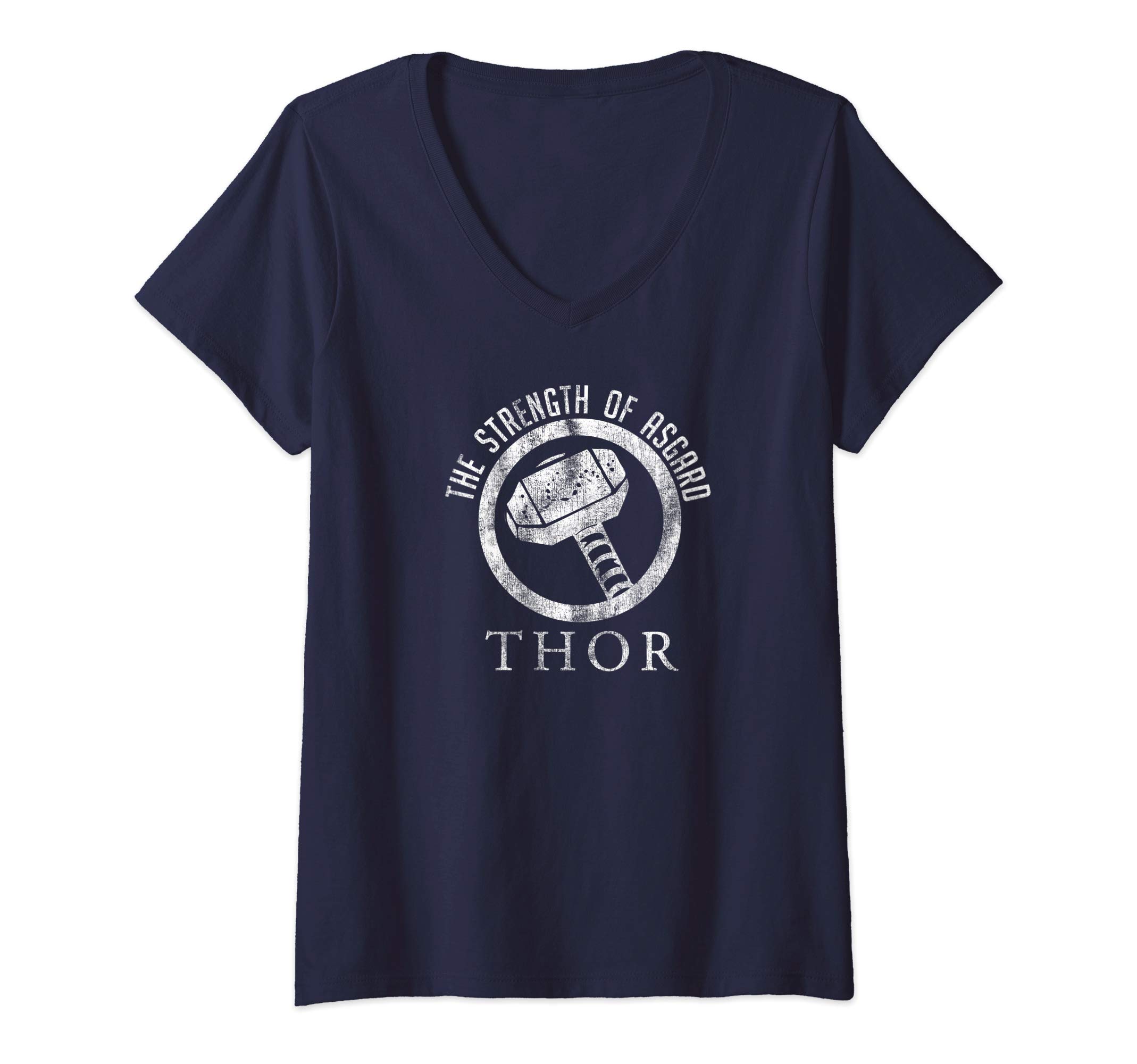 MarvelWomens Marvel Thor The Strength Of Asgard Hammer Stamp V-Neck T-Shirt