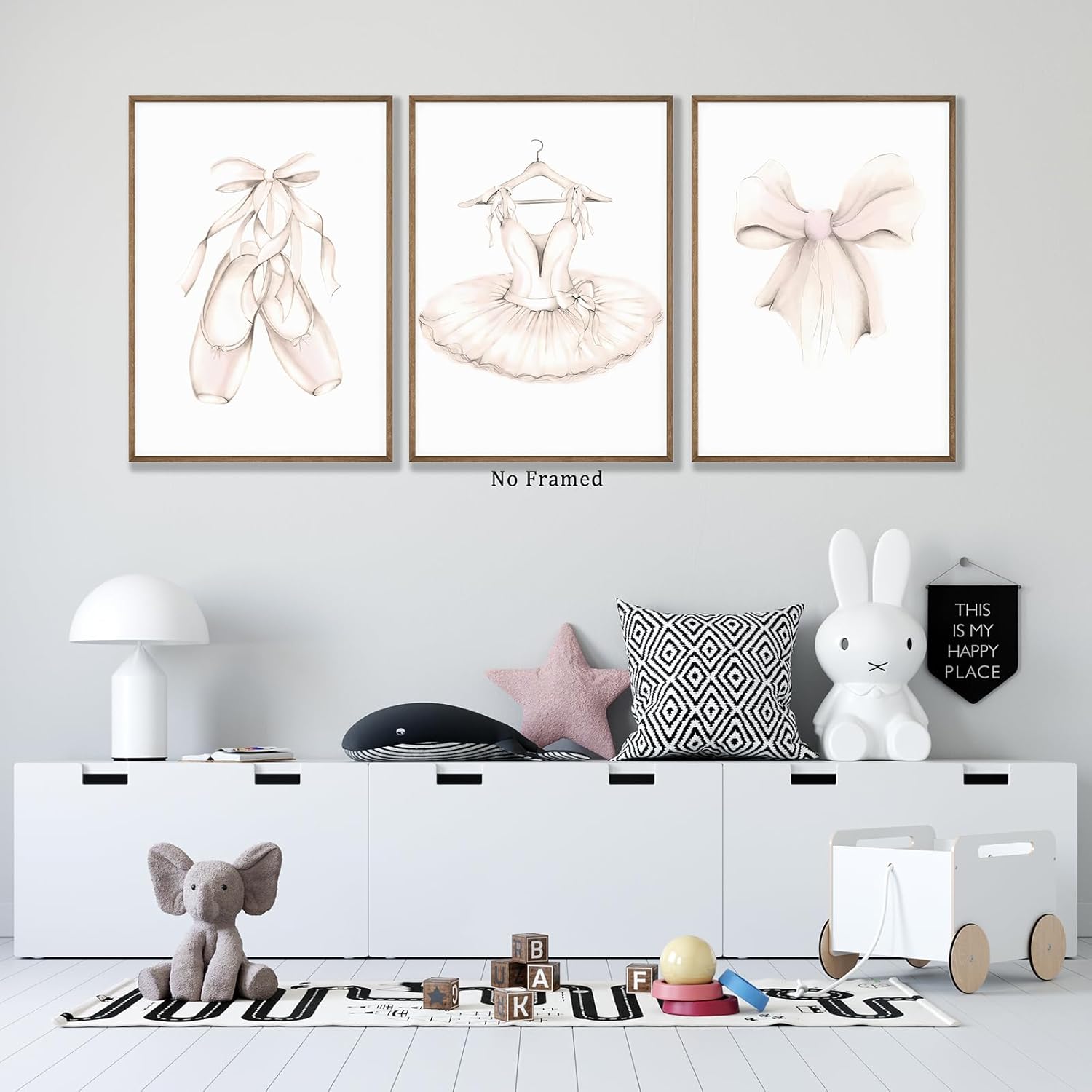 Ballet Dress Bow Wall Art Prints Set of 3 Ballerina Poster Nursery Canvas Painting Beige Dancing Shoes Tie Art Print Nordic Aesthetic Picture Girls Room Bedroom Decor 12x16 inch No Framed
