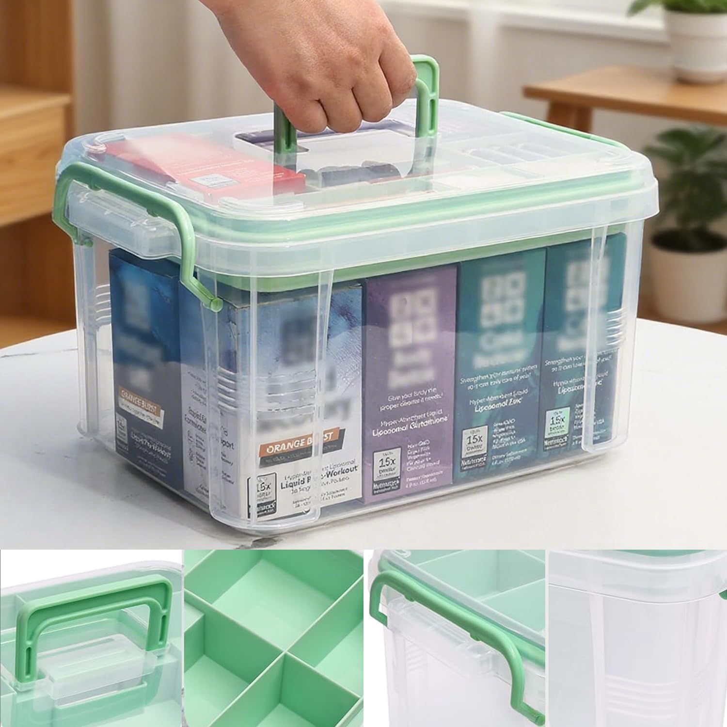 2 Pack Clear Medicine Organizer Storage Box Plastic First Aid Box Empty Medicine Container Chest, Multipurpose Medical Case Medicine Caddy Bin for Home, Office, Travel