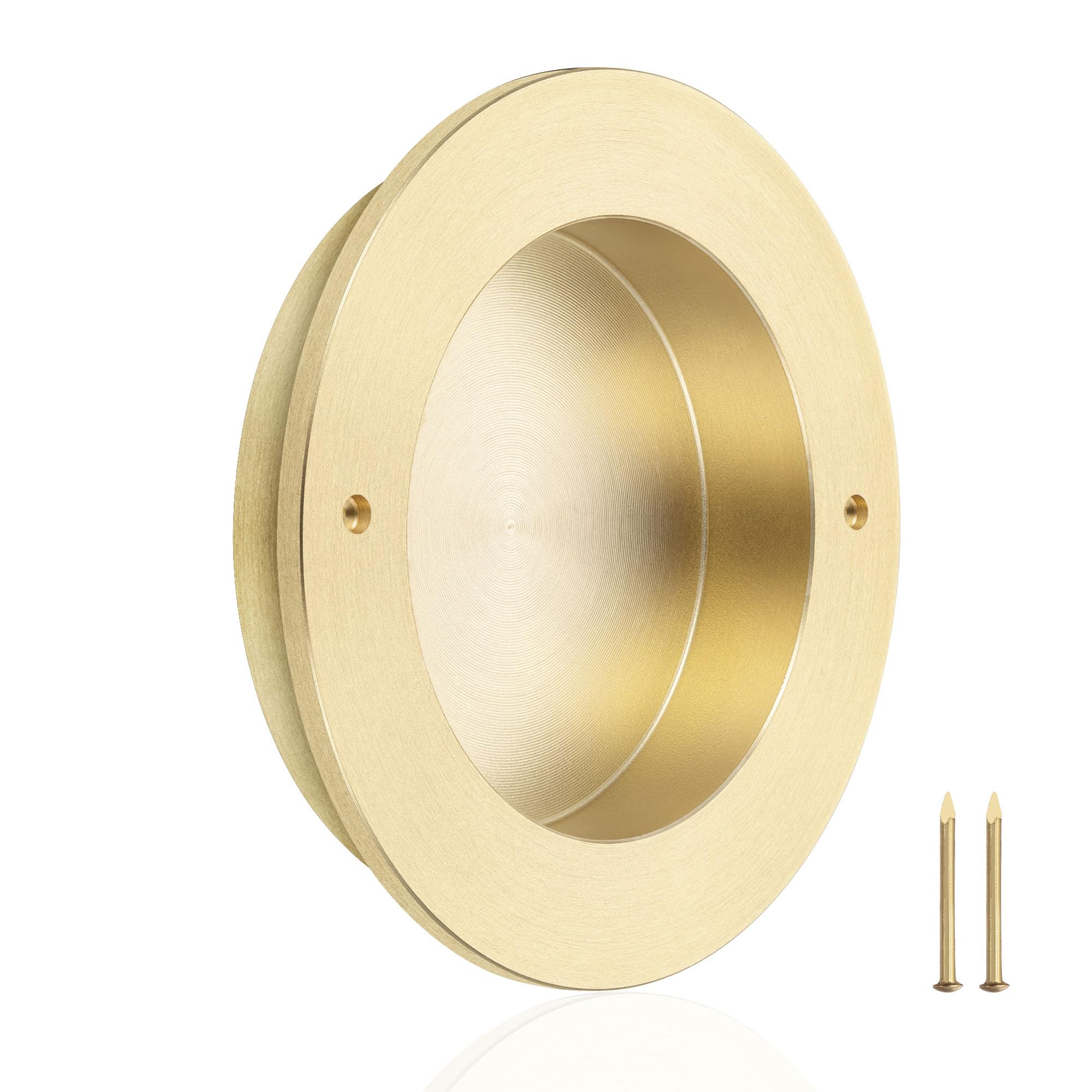 QOGRISUN 4-Pack Solid Brass Finger Pulls for Sliding Doors, 2-1/8 Inch Flush Recessed Handle, Brushed Gold Closet Door Hardware, Round Cup Pull for Cabinet, Drawer, and Pocket Doors