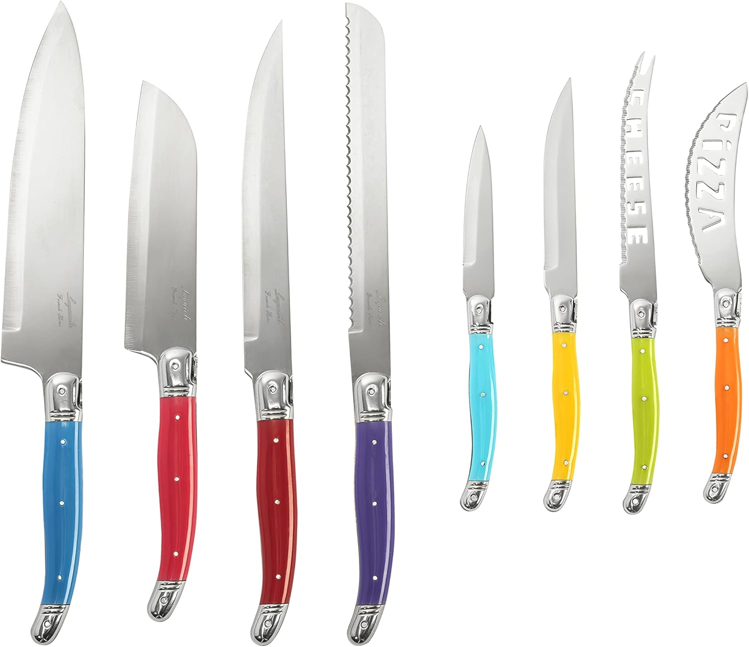 Laguiole 8-Piece Kitchen Knife Set w/Knife Block – Chef Knife, Bread Knife, Paring Knife & More – Stainless Steel Knife Sets for Kitchen with Block – Dishwasher Safe Knives Set for Kitchen (Rainbow) Laguiole 8-Piece Kitchen Knife Set w/Knife Block – Chef Knife, Bread Knife, Paring Knife & More – Stainless Steel Knife Sets for Kitchen with Block – Dishwasher Safe Knives Set for Kitchen (Rainbow)